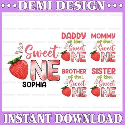 personalized name sweet one strawberry birthday png, smash cake strawberry birthday png only, strawberry family matching
