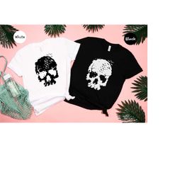 halloween skull shirt, skull shirt, skull with birds shirt, halloween party shirt, cute halloween shirt, cute skull shir