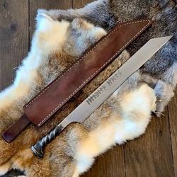handmade 18 inches carbon steel long viking seax short sword with leather sheath