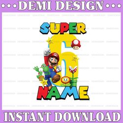 Personalized Name And Age Super Mario Birthday Png, Custom Mario Png, Super Mario Family Birthday Party Png, Digital