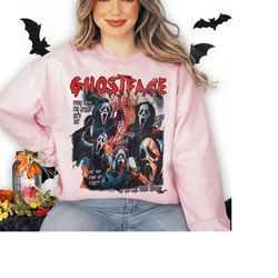 ghost face crewneck sweatshirt, horror movie scream t shirt, scream t-shirt, halloween movie t shirt gift for men women