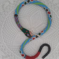 Snake necklace Bright choker Crochet Snakes Beaded jewelry Snake necklace SNAKE choker lariat Long beaded necklace
