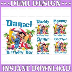 personalized name and age lilo and stitch png, family birthday stitch png, lilo and stitch family boy girl png, digital