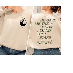 he gave me the moon and stars infinity crewneck sweatshirt, cousin beach sweatshirt, team conrad shirt american eagle, b
