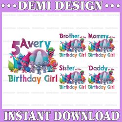 Custom Name Age Birthday Girl/Boy PNG, Trolls Clipart, Trolls Digital Png, Trolls Birthday Family Matching Party PNG