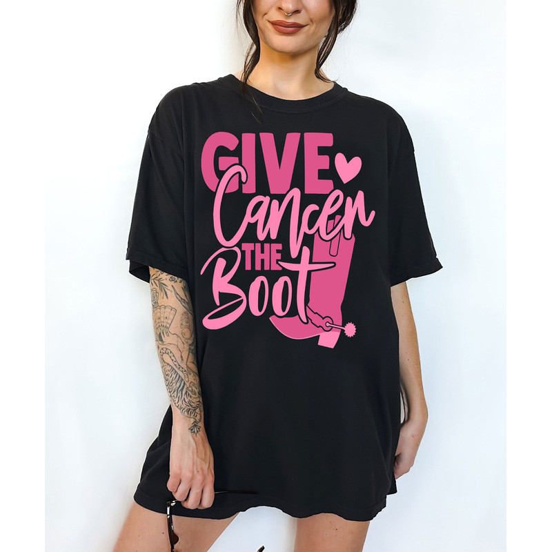 Give Cancer The Boot Retro Breast Cancer Shirt, Cancer Fighter Tee, Courage Sweatshirt, Cancer Support Tee, Motivational Cancer Shirt - 1.jpg