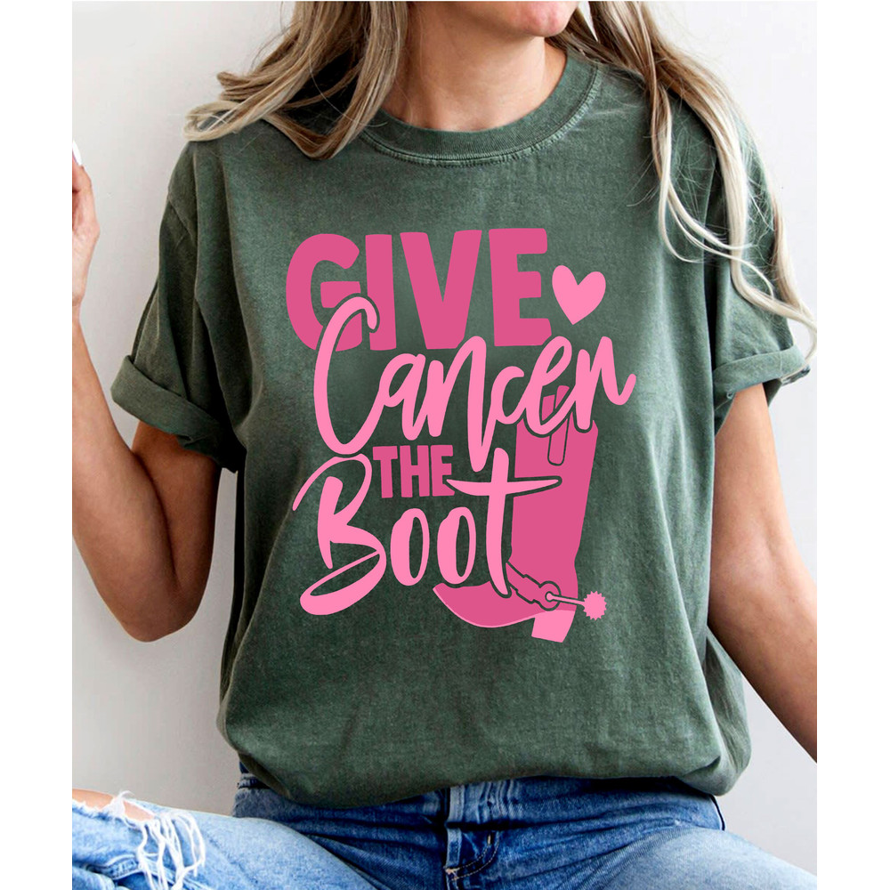 Give Cancer The Boot Retro Breast Cancer Shirt, Cancer Fighter Tee, Courage Sweatshirt, Cancer Support Tee, Motivational Cancer Shirt - 2.jpg