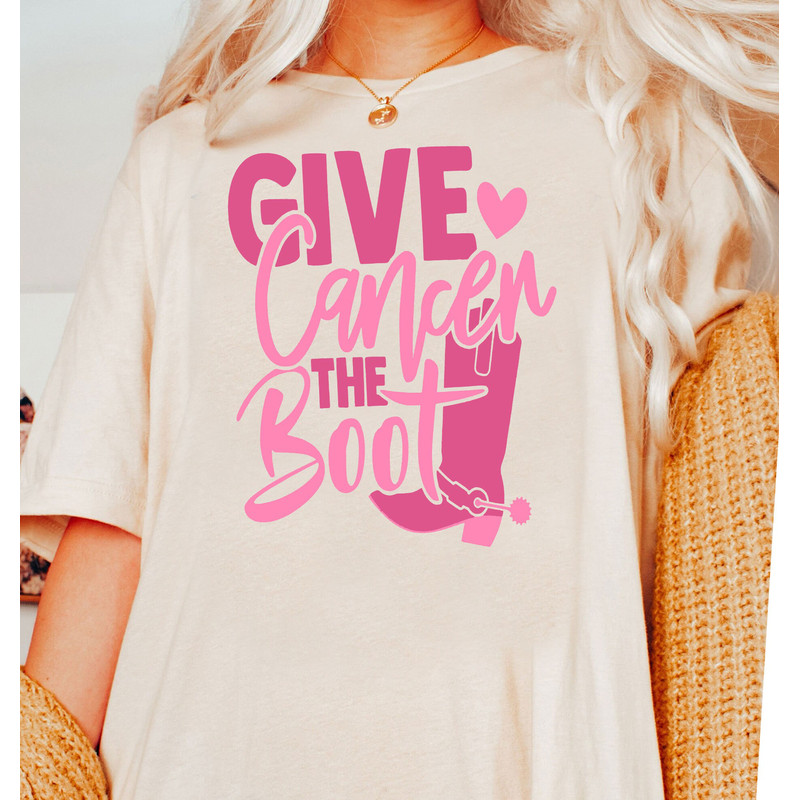 Give Cancer The Boot Retro Breast Cancer Shirt, Cancer Fighter Tee, Courage Sweatshirt, Cancer Support Tee, Motivational Cancer Shirt - 5.jpg