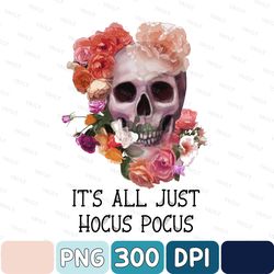 halloween skull floral girly png, skull roses sublimation, design png, digital download