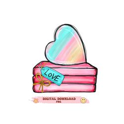 teacher gift, watercolor book clipart, vintage books stack, school png, book lover, hand drawn heart , sublimation  prin