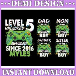 personalized name and age gamer birthday level unlocked png, matching family birthday png, gaming birthday video game