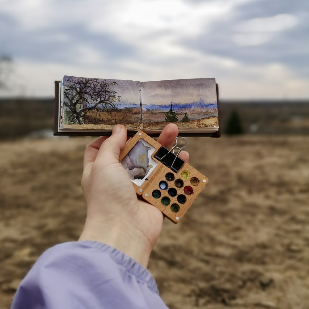 Mini Wooden Watercolor Palette With Small Sketchbook 1