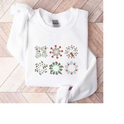 watercolor christmas plants and berries sweatshirt, christmas gifts for her, cute christmas gifts, holly berries sweater