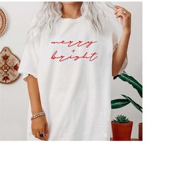 merry and bright christmas t shirt, christmas tee, simple christmas top tee, merry & bright shirt, holiday unisex shirt,