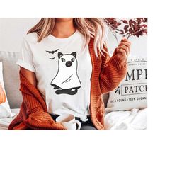 halloween spider t-shirt, halloween t-shirt for cat owner, ghost cat t-shirt t-shirt, cute ghost graphic t-shirt, ghos