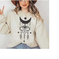 mystic eye and moon sweatshirt, evil eye sweatshirt, moon sweatshirt, witchy things witchy sweatshirt, witchy shirt, evi