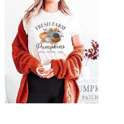 farm fresh pumpkins fall women t-shirt, thanksgiving shirt, pumpkin tee, fall shirt, pumpkin patch, autumn tee, hallowee