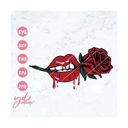 lips biting rose svg | rose svg | flower tattoo design | dripping lips svg | red lips svg | valentines day svg | valenti