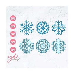 snowflakes bundle svg | snow svg | winter svg | snowflakes outline silhouette | snowflakes vector clipart cutfiles png e