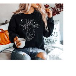 black cat halloween , sweater for fall, mystical cat moon, halloween black cat design, halloween gifts for cat owner, wi
