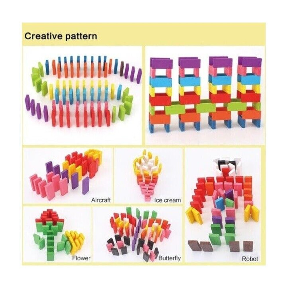 Kids Wooden Dominoes Building Blocks Toy 5