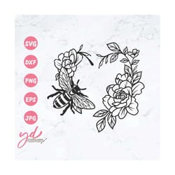 bee on floral heart svg png | floral heart shape svg | floral bee svg | spring svg | flowers svg | bee svg | floral svg