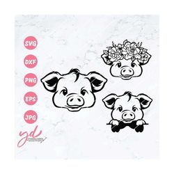 cute pig svg | pig svg | cute pig face svg | cute farm pig svg | peeking pig svg | floral pig svg | pig with flowers svg