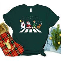 elf santa and snowman road t-shirt, holiday shirt ha, christmas gift, christmas family tee, merry christmas shirt, holi