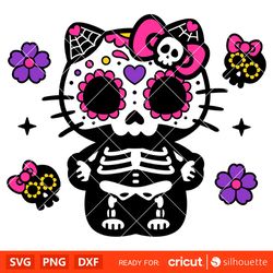 Day Of The Dead Hello Kitty Svg, Skeleton Kitty Svg, Kitty Dia De Los Muertos Svg, Kawaii Svg, Cricut, Silhouette Vector