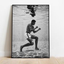 Muhammad Ali Vintage Photo Training underwater 1961 Poster, No Framed, Gift