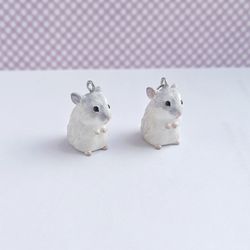 light gray hamster textured small figurine necklace with chain