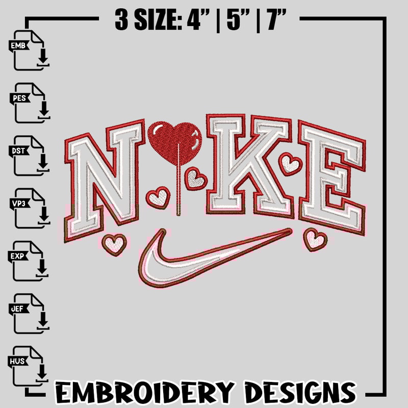 Nike heart cute embroidery design