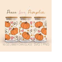 peace love pumpkin retro 16oz glass can cutfile, fall svg, peace love pumpkin svg, thanksgiving svg, svg for cricut, di