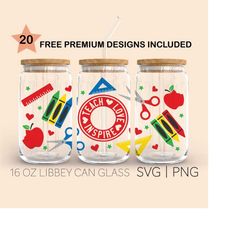 teach love inspire svg, 16 oz glass can cut file, teacher life svg, teacher svg, layered libbey glass,digital download