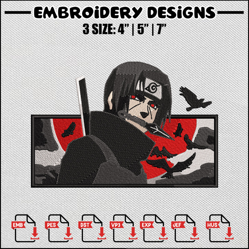 Itachi red moon embroidery design