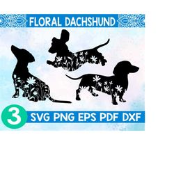 Floral Dachshund Svg,dachshund Dog Svg,dachshund Wildlflower Svg,dachshund With Flower Svg,dachshund Silhouettes