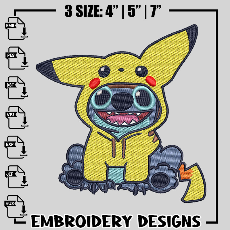 Stitch Pikachu logo embroidery design
