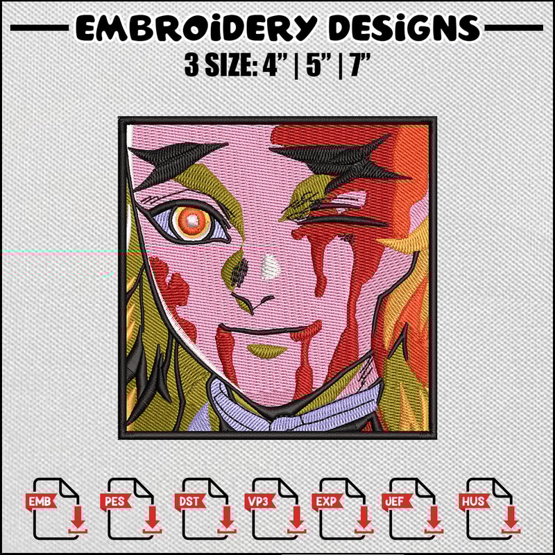 Rengoku face embroidery design