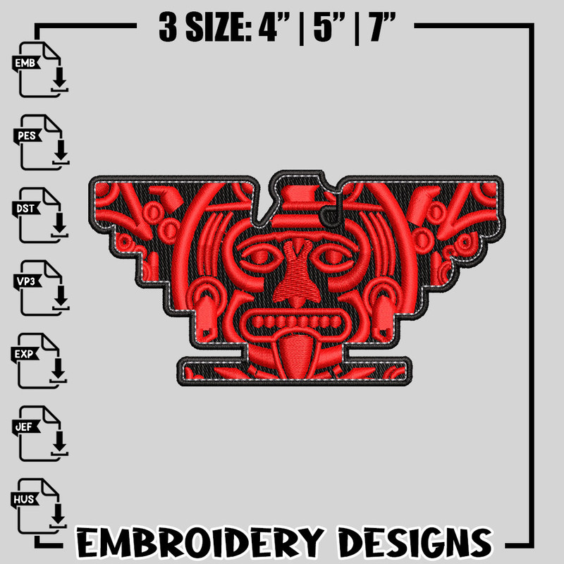 Red face logo embroidery design