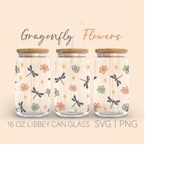 Dragonfly Daisy Libbey Can Glass Svg, 16 Oz Can Glass, Dragonfly Svg, Daisy Svg, Wild Flowers Svg, Dragonflies Svg, Wild
