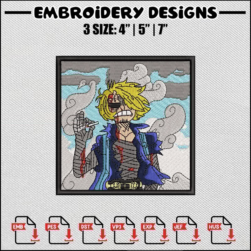Sanji smoke embroidery design