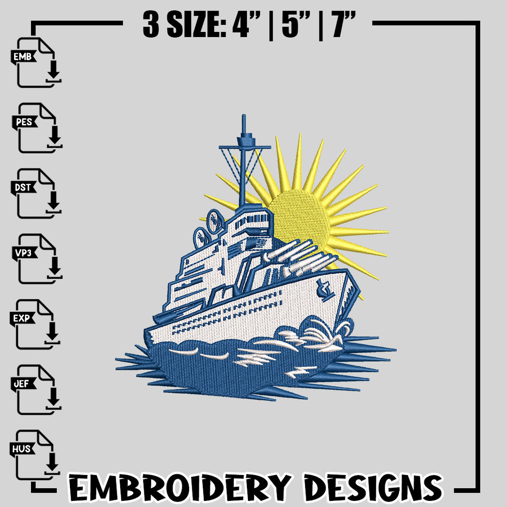 Ship logo embroidery design