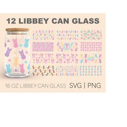 12 Libbey Can Glass Easter  16 Oz Glass Can Cut File, Easter Can Glass Wrap svg, Bunny Can Glass Wraps, Bunnies Can Glas