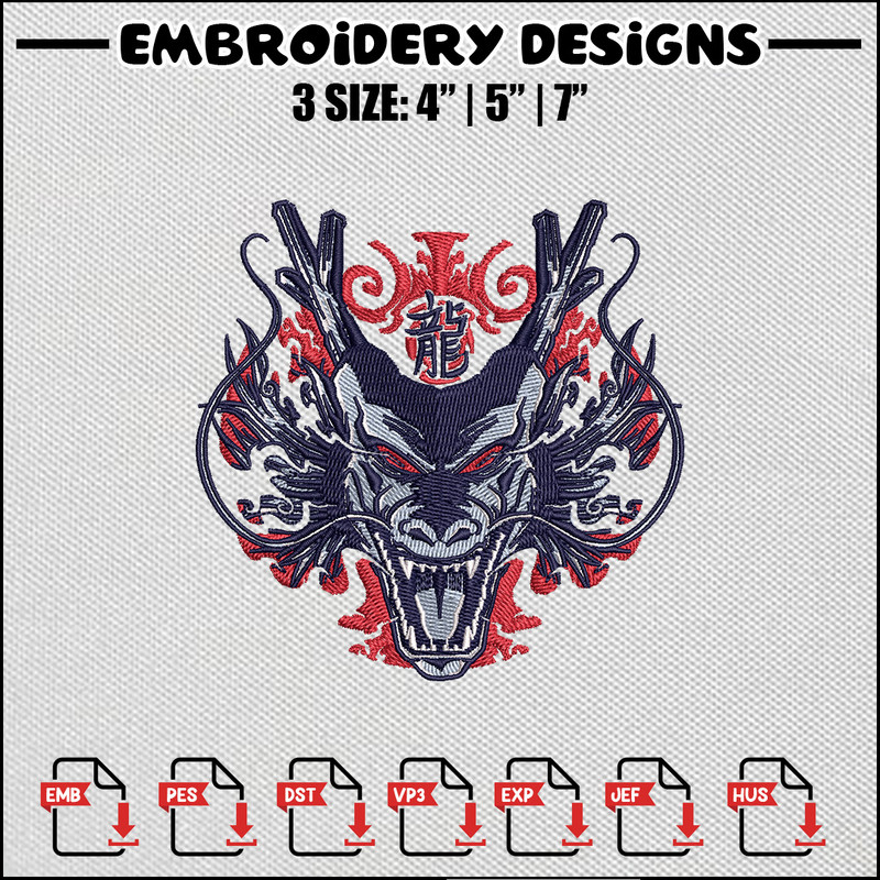 Shenron black embroidery design