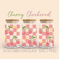 cherries checkered libbey can glass svg, 16 oz can glass, cherry svg, fruit svg, checkered svg, svg for cricut, digital