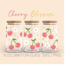 cherry blossom  16 oz can glass cutfile, beer can glass svg, cherry svg, cherry blossom svg, fruit clipart, for cricut,