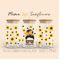 mom life sunflowers glass wrap svg | sunflowers svg | 16oz libbey full wrap svg | momlife mama svg