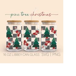 merry christmas  16oz glass can cutfile, merry christmas can svg, checkered svg, christmas socks svg, pine trees svg, di