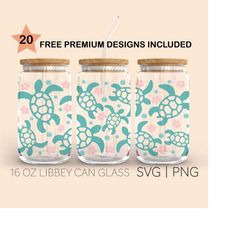 turtle flowers, libbey can glass svg, 16 oz can glass, retro flowers svg, turtle can glass svg, beer can glass, digital