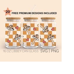magic mushroom checkered, 16 oz glass can cut file, mushroom svg, magic mushroom svg, magic svg, celestial svg, digital